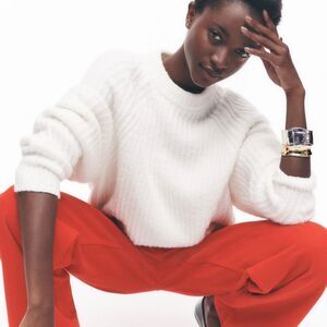 Madewell Ribbed Cotton-Blend Sweater Winter White XL NWT Cozy Relaxed Fit fall‎